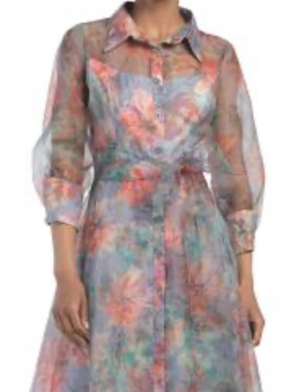 NWT Rene Ruiz Collection Floral Printed Organza Button Front Shirt Gown. Sz 2